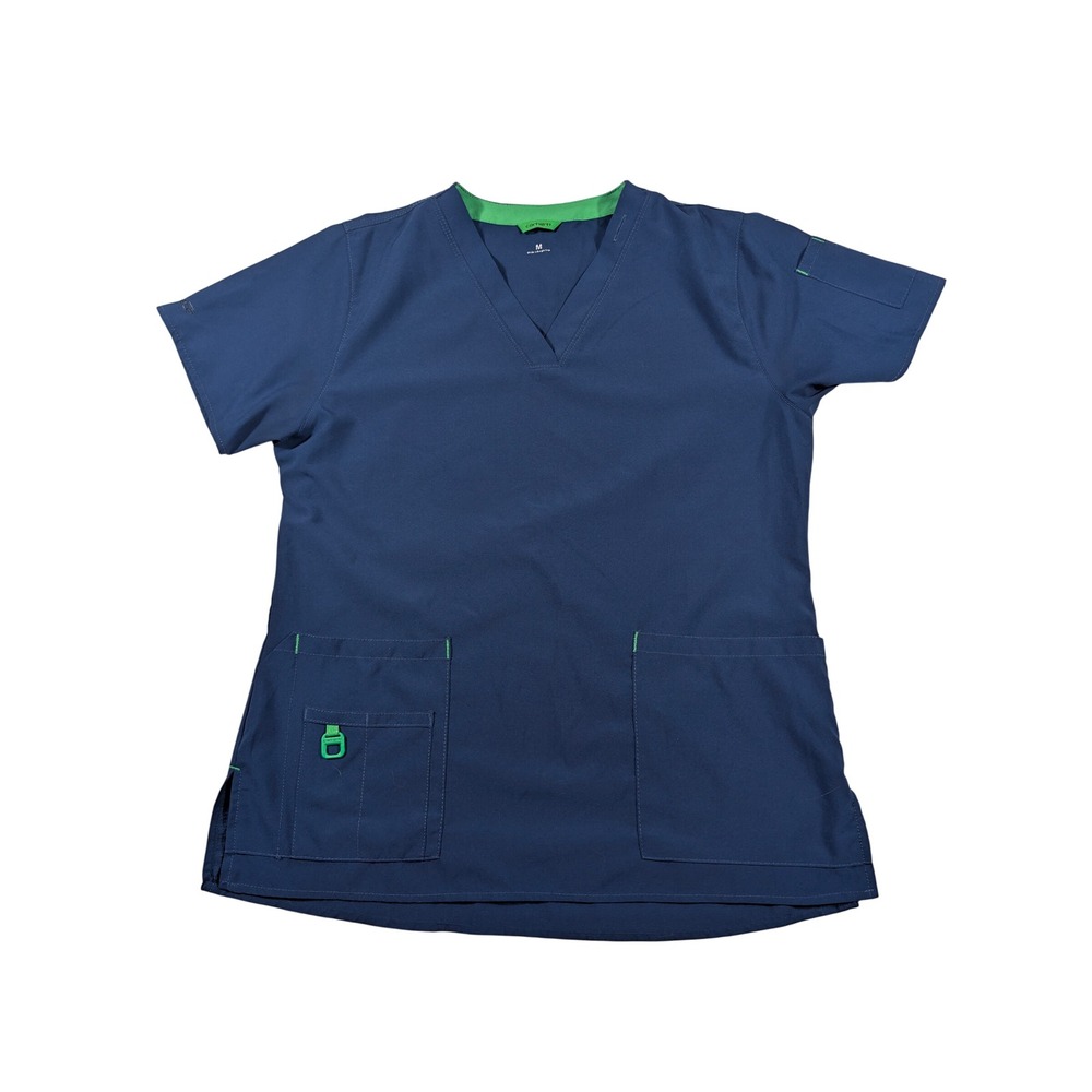 Carhartt Scrub Top Womens M Blue Liberty V-Neck C12110 Short Sleeve Utility